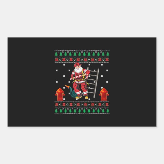 Feuerwehrmann Ugly Weihnachts-Sweater Xmas Boys Gi Rechteckiger Aufkleber (Vorderseite)