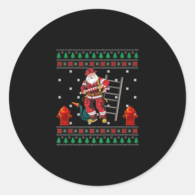 Feuerwehrmann Ugly Weihnachts-Sweater Xmas Boys Gi Runder Aufkleber (Vorderseite)