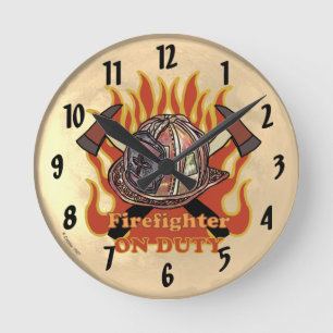 Feuerwehrmann-Uhr 'Flames On Duty' Runde Wanduhr