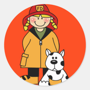 Feuerwehrmann und Hund Runder Aufkleber
