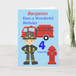 Feuerwehrmann und Lastwagen zum Geburtstag Karte