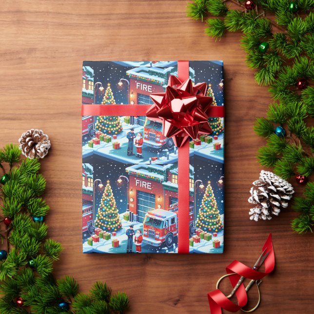 Feuerwehrmann und Weihnachten Geschenkpapier (Feiertagsgeschenk)