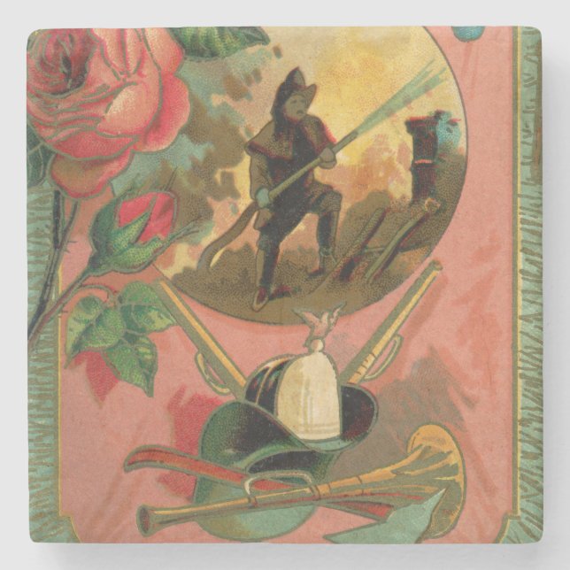 Feuerwehrmann-Untersetzer der 1880er Jahre Steinuntersetzer (Vorderseite)