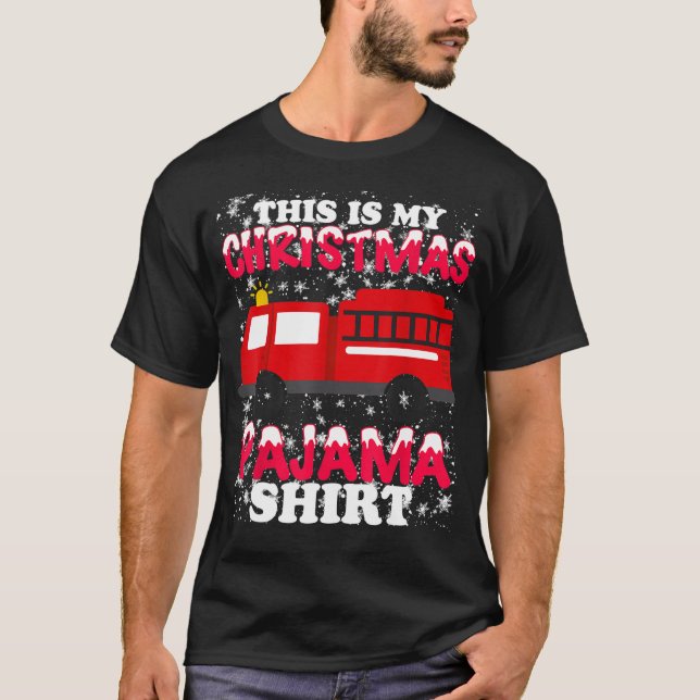 Feuerwehrmann Weihnachten Pajama - Feuerwehrwagen  T-Shirt (Vorderseite)