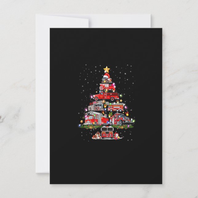 Feuerwehrmann Weihnachtsbaum Feuerwehrfahrzeug Xma Einladung (Vorderseite)