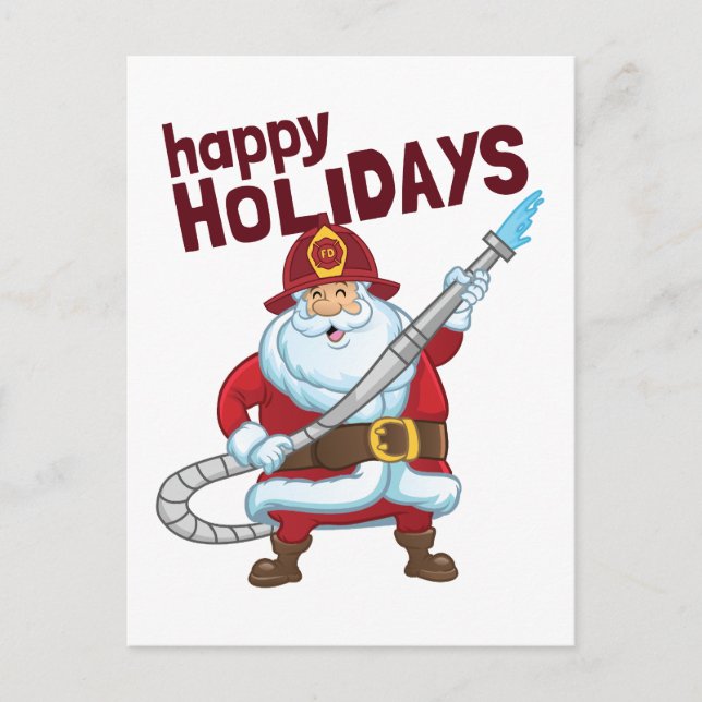 Feuerwehrmann Weihnachtsmann Feiertagspostkarte (Vorderseite)