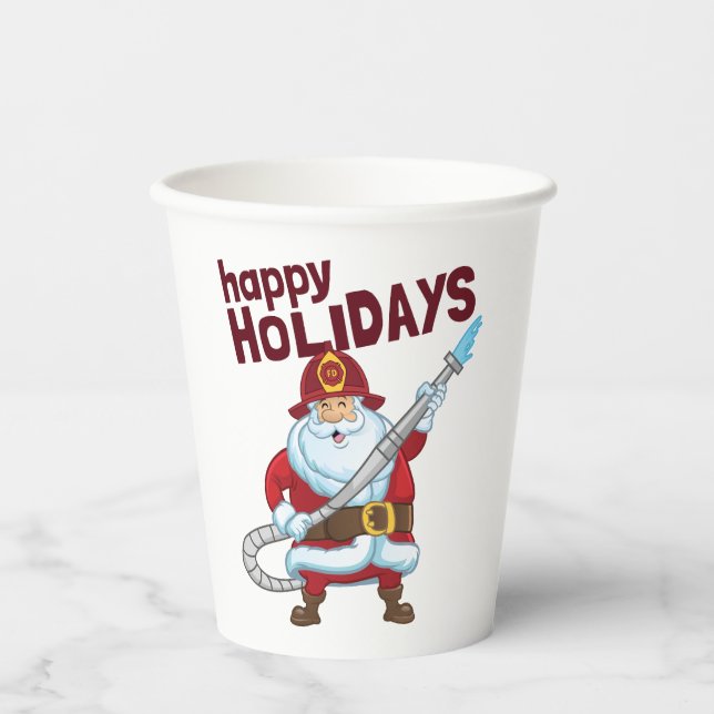Feuerwehrmann Weihnachtsmann Pappbecher (Vorderseite)