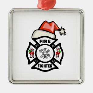 Feuerwehrmann Weihnachtsmann Silbernes Ornament