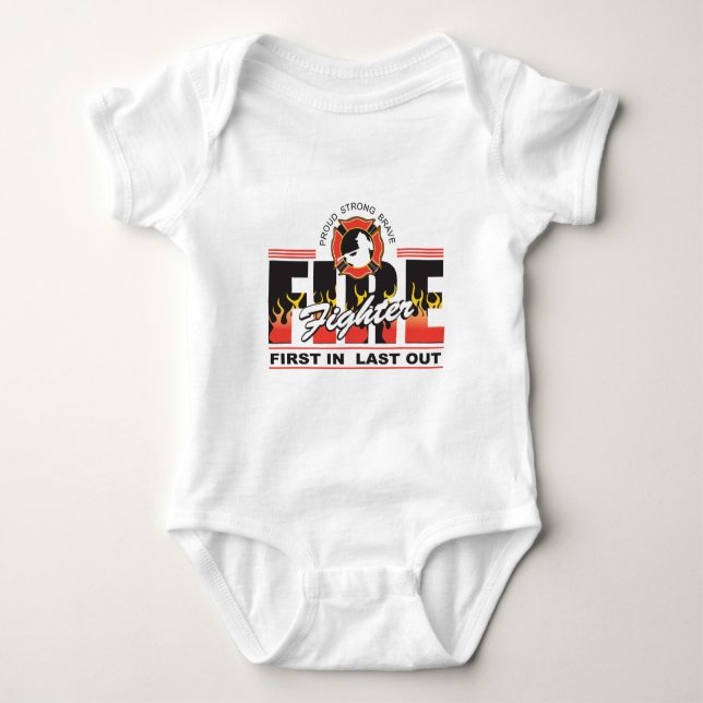 Feuerwehrmann zuerst herein, zuletzt heraus baby strampler (Vorderseite)