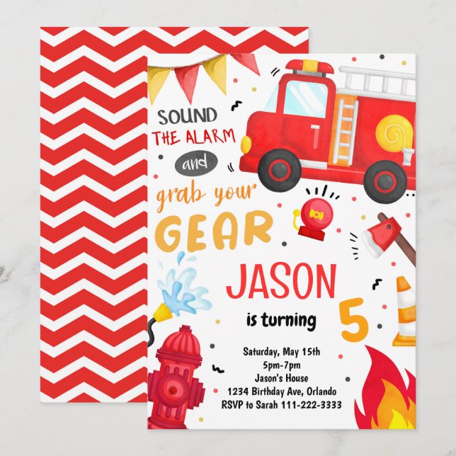 Feuerwehrmann zum Geburtstag Einladung (Vorne/Hinten)
