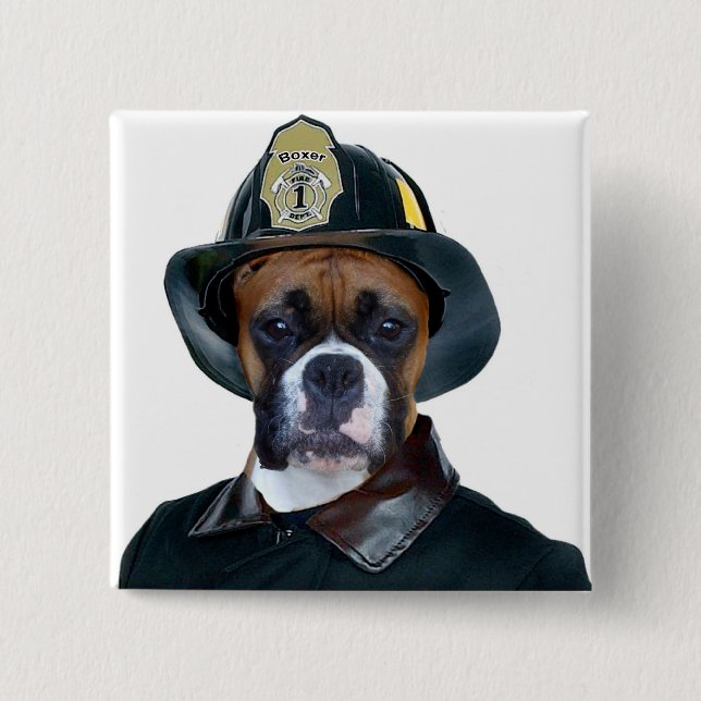 Feuerwehrmannboxer-Hundeknopf Button (Vorderseite)