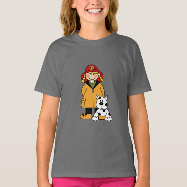 Feuerwehrmännchen mit Dalmatinentrümpfen und Gesch T-Shirt (Vorderseite)
