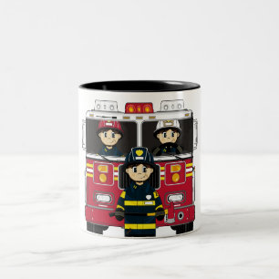 Feuerwehrmänner mit der Feuer-Motor-Tasse Zweifarbige Tasse