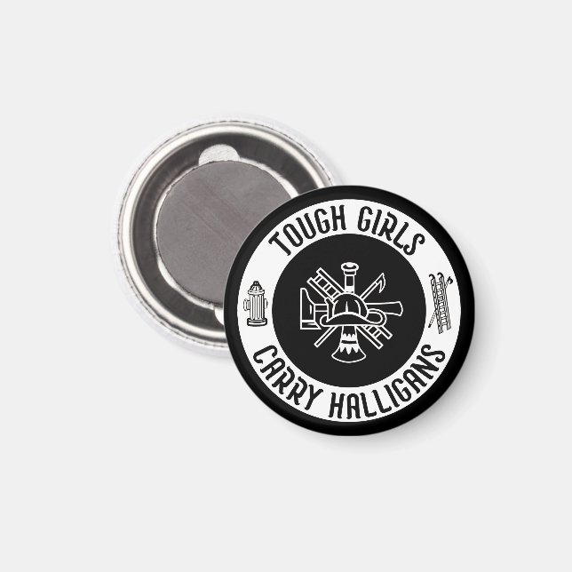 Feuerwehrmännerinnen Mädchen tragen Halligans Magnet (Vorderseite/Rückseite)