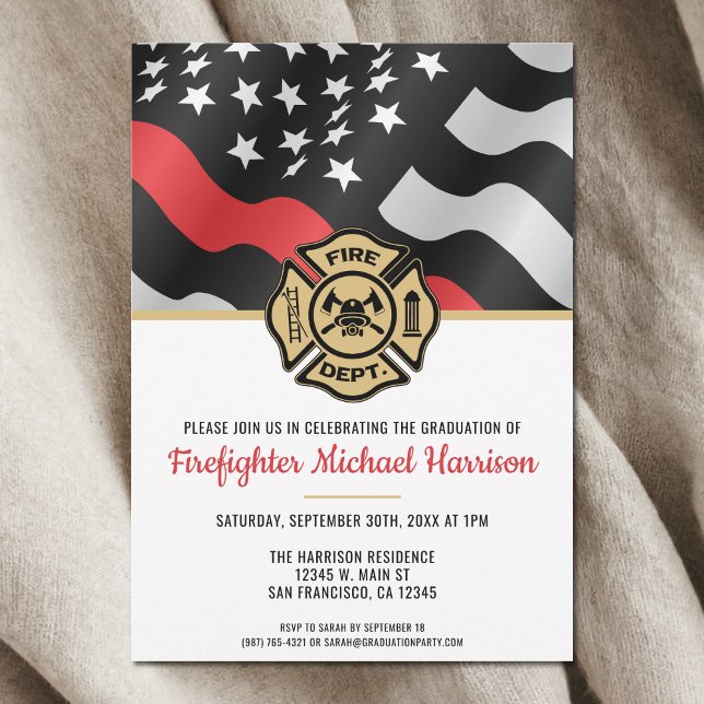 Feuerwehrmannschaft der Feuerwehr Einladung (Fireman Firefighter Fire Academy Graduation Party Invitation)