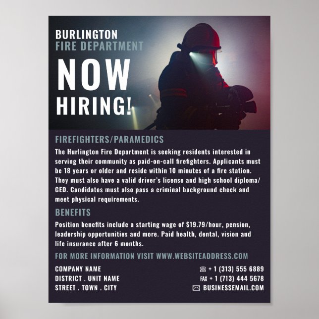 Feuerwehrportrait, Feuerwehrrekrutierung Poster (Vorne)