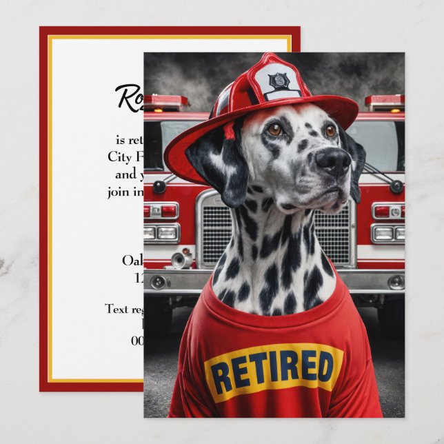 Feuerwehrruhestand Party mit Dalmatinenhund Einladung (Vorne/Hinten)