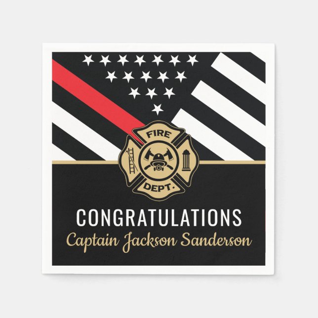 Feuerwehrruhestandsflagge Fireman Red Line Serviette (Vorderseite)