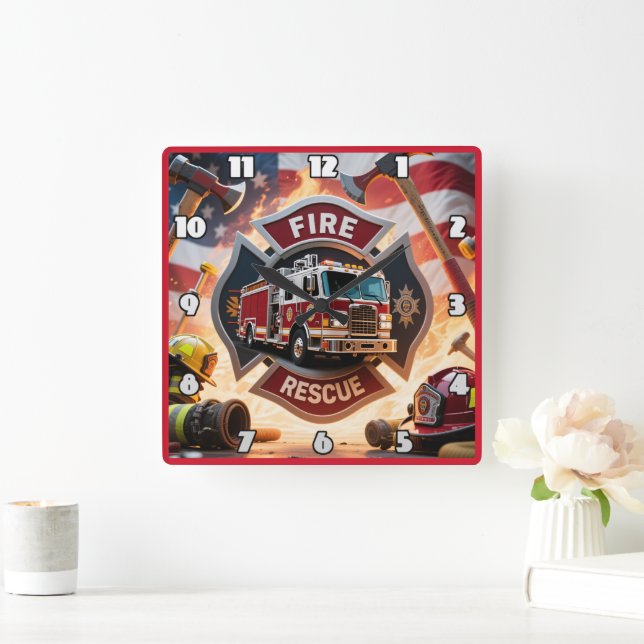 Feuerwehrrutsche Quadratische Wanduhr (Zuhause)
