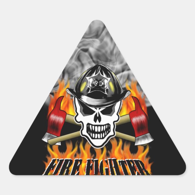 Feuerwehrschädel 2 und Flammwellen Dreieckiger Aufkleber (Vorderseite)