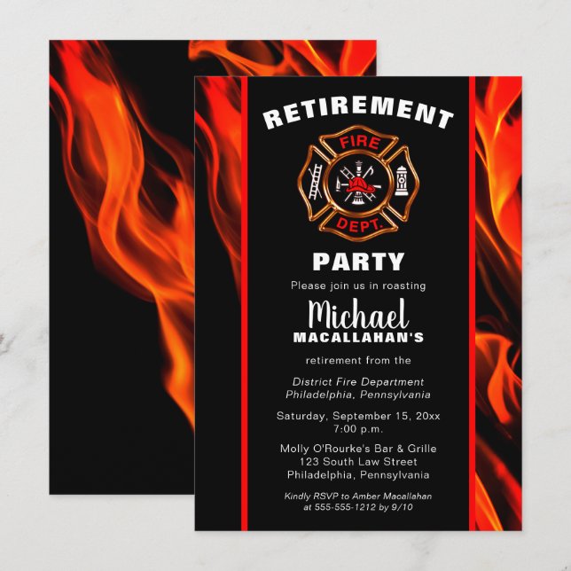 Feuerwehrschiff Abzeichen Feuerwehrruhestand Party Einladung (Vorne/Hinten)