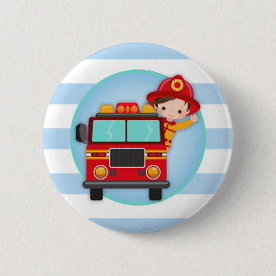 Feuerwehrschiff Feuerwehrwagen Brauner Haarbock Button