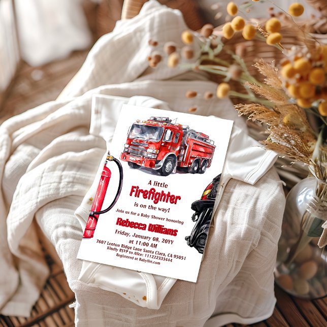 Feuerwehrschiff Red Fire Truck Boy Baby Dusche Einladung (Von Creator hochgeladen)