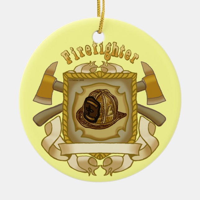 Feuerwehrschiff-Schild-Ornament um die Keramik Keramikornament (Vorne)