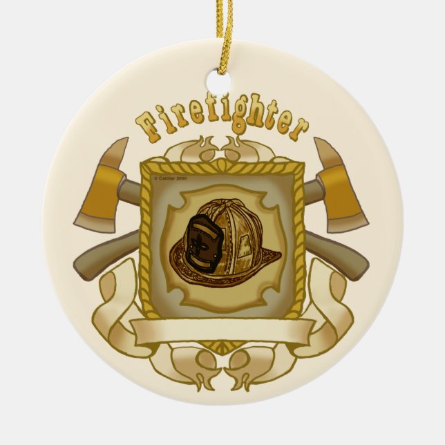 Feuerwehrschiff-Schild-Ornament um die Keramik Keramikornament (Vorne)