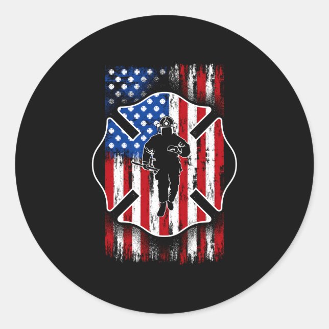 Feuerwehrschild Amerikanische Flagge Patriotische  Runder Aufkleber (Vorderseite)