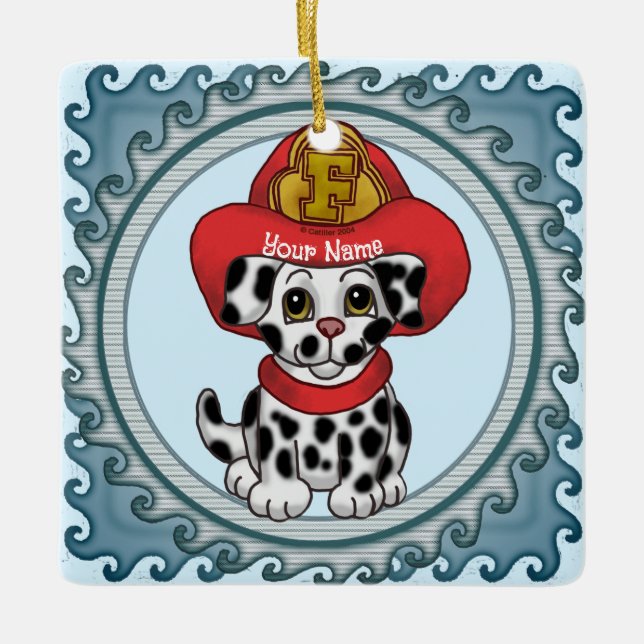 Feuerwehrschmuck für Welpenhunde Keramikornament (Vorderseite)