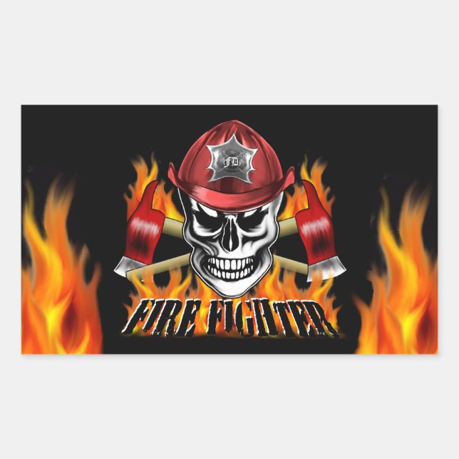Feuerwehrskull 4 und Flammwellen Rechteckiger Aufkleber (Vorderseite)