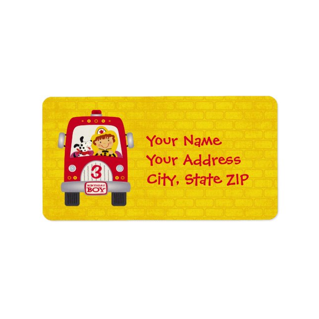 Feuerwehrwagen Geburtstagskind Adressaufkleber (Vorne)