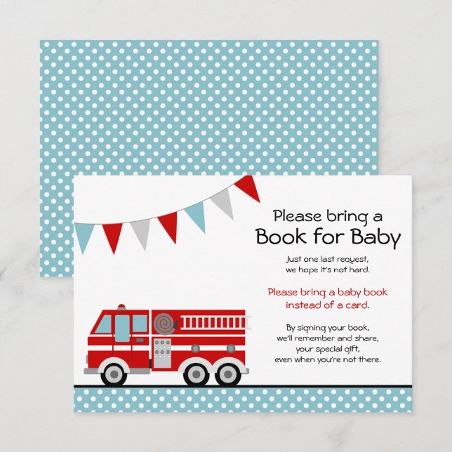 Feuerwehrwagen Polka Dot Kinderdusche buchen Einladung (Vorne/Hinten)