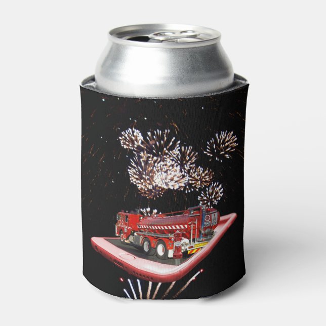 Feuerwehrwagen-Popout-Kunst mit Feuerwerken, Dosenkühler (Kanne Vorderseite)