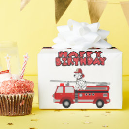 Feuerwehrwagen und Dalmatiner Hund glücklich Gebur Geschenkpapier