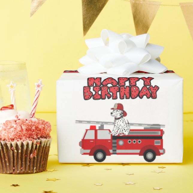 Feuerwehrwagen und Dalmatiner Hund glücklich Gebur Geschenkpapier (Geburtstagsparty)