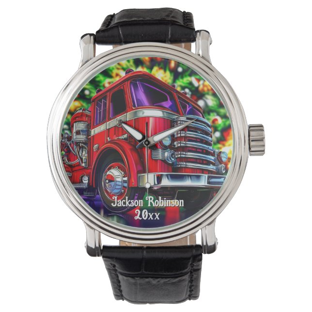 Feuerwehrwagen Weihnachten Armbanduhr (Vorderseite)