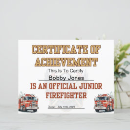 Feuerwehrzeugnis für Junior Firefighter-Party