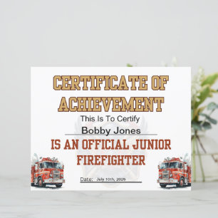 Feuerwehrzeugnis für Junior Firefighter-Party