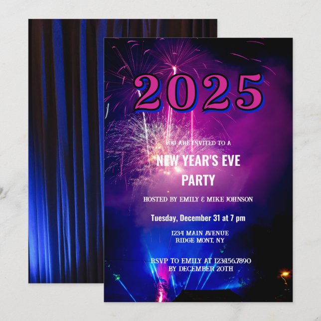 Feuerwerk 2025 - Feier zum Silvesterabend-Party Einladung (Vorne/Hinten)
