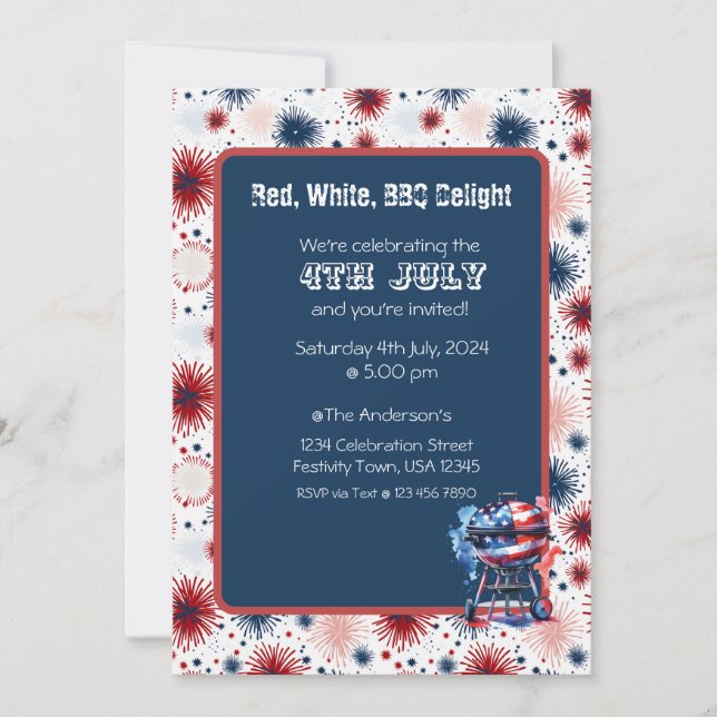 Feuerwerk 4. Juli GRILLEN Einladung (Vorderseite)