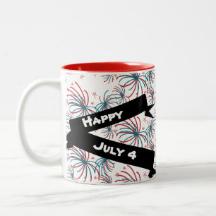 Feuerwerk 4. Juli Sterne Kritzeleien Banner Zweifarbige Tasse
