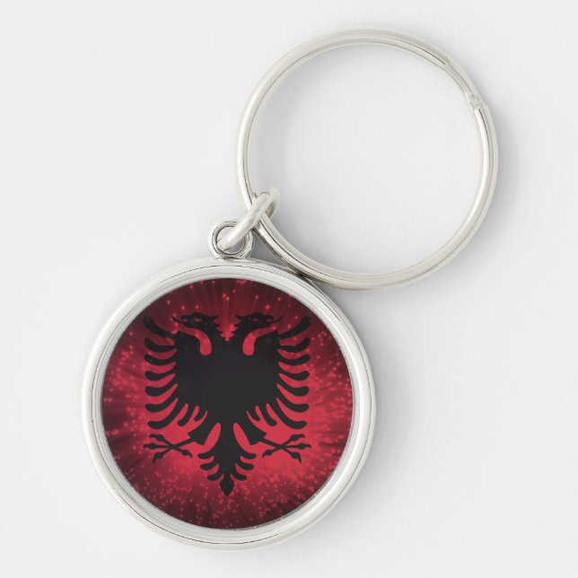 Feuerwerk; Albanien-Flagge Schlüsselanhänger (Vorne)