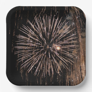 Feuerwerk-Anzeige auf schwarzem Himmel Pappteller