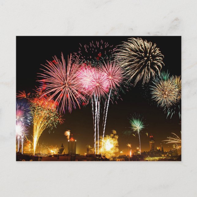 Feuerwerk-Anzeige - Feiern! Einladungspostkarte (Vorderseite)