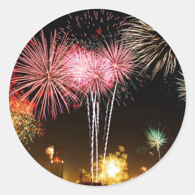 Feuerwerk-Anzeige - Feiern! Runder Aufkleber (Vorderseite)