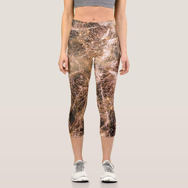 Feuerwerk aus funkelnd Gold Abstrakt Capri Leggings (Vorderseite)