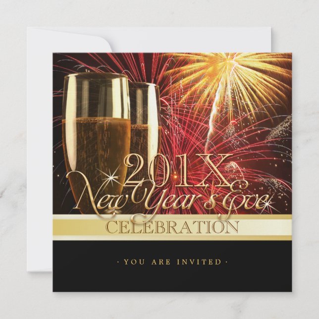 Feuerwerk Champagne Neujahrsfeier Party Einladung (Vorderseite)