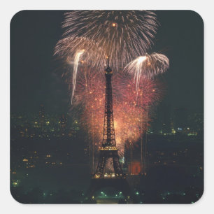 Feuerwerk, Eiffelturm, Paris, Frankreich Quadratischer Aufkleber